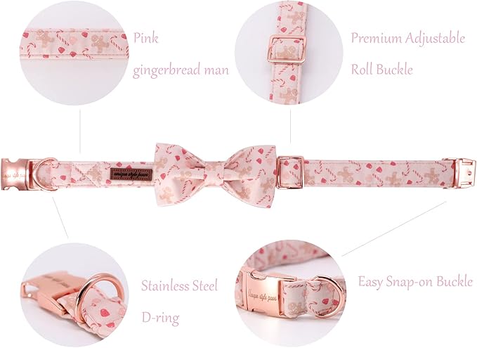 Unique style paws Dog Collar, Pet Collar Dog Bowtie Gift for Girl or Boy Dogs, Christmas Gingerbread Man Adjustable Dog Collar for XX-Small Dogs