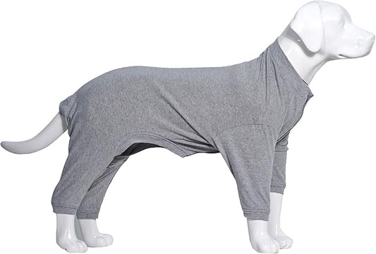 Lovelonglong Four Feet Dog Lightweight Pajamas, Pure Cotton Dog Jumpsuits 4 Legs Dog Onesies T-Shirt Stylish PJS Puppy Costume for Large Medium Small Dogs Gray S