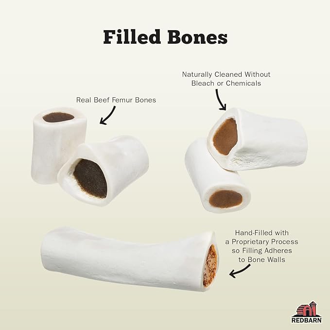 Redbarn Pet Products Small Filled Dog Bones, Peanut Butter Flavor - Long Lasting Stuffed Femur Chew Treat Made in USA - 4 Count - Packaging May Vary