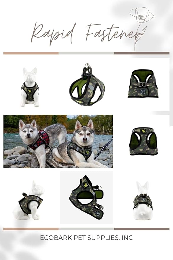 EcoBark Step in Dog Harness - Eco-Friendly Dog Harnesses for Small and Medium Breed Dogs - Reflective and Adjustable Mini Body Halter Vest -Soft Mesh Toy Breed Harness (Camo, Medium)