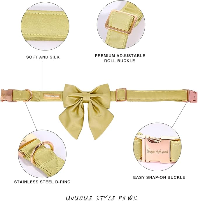 Unique Style Paws Silk Yellow Color Adjustable Durable Wedding Bow Tie Collar for Medium Dogs
