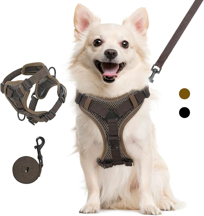 Cat Harness and Leash Set for Walking, Adjustable Kitten Vest Harness with Reflective Strip Breathable Mesh, Escape Proof Soft Pet Safety Vest for Cats, Kittens, Puppies, L Coffee