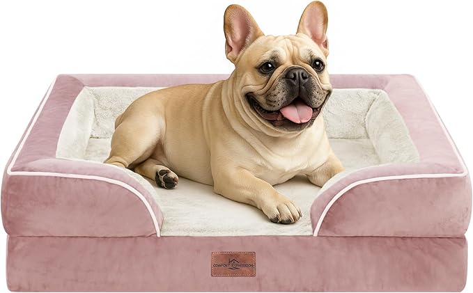 Comfort Expression Small Dog Beds Waterproof Orthopedic Foam Dog Sofa Beds for Medium Dogs Comfy Pet Bed with Washable Removable Cover & Non-Slip Bottom(Small,Pink)