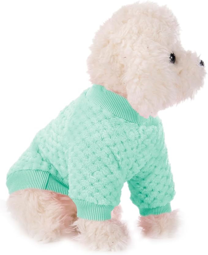 POMIU Dog Sweater, Dog Sweaters for Small Medium Dogs or Cat, Warm Soft Flannel Pet Clothes for Dogs Girl or Boy, Dog Shirt Coat Jacket (Ice Blue+Light Coffee+Teal, Small)