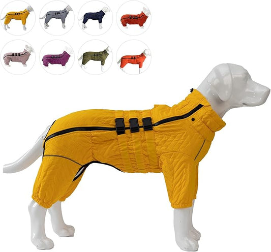 Warm Double Layers Dog Vest - 4 Legs Covered Windproof Waterproof Reflective Coat for Small Medium Large Dogs - Outdoor Skating Costume - Yellow 5XL