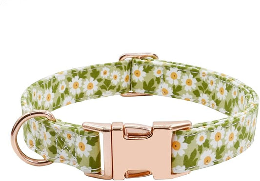 Metal Buckle Dog Collar, Durable Adjustable Dog Collar Soft for Small Medium Large Dogs (003-Green Flower, L(15-23in)