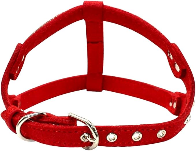 Beirui Soft Suede Leather Dog Harness and Leash Set - Rhinestone Dog Harness Sparkly Crystal Vest & 4 ft Lead for Small Dogs Pets Bulldog Schnauzer Cocker,Pink,Chest for 14-17"