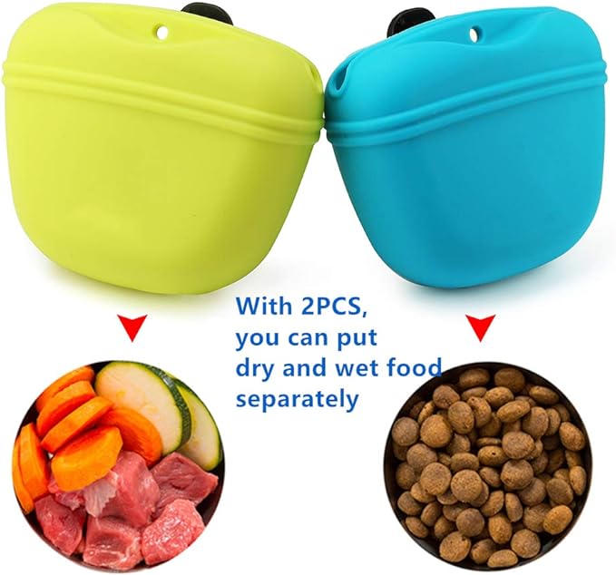 Silicone Dog Treat Pouch-Small Training Bag-Portable Dog Treat Bag for Leash with Magnetic Closure and Waist Clip - 2pieces [US Design Patent]