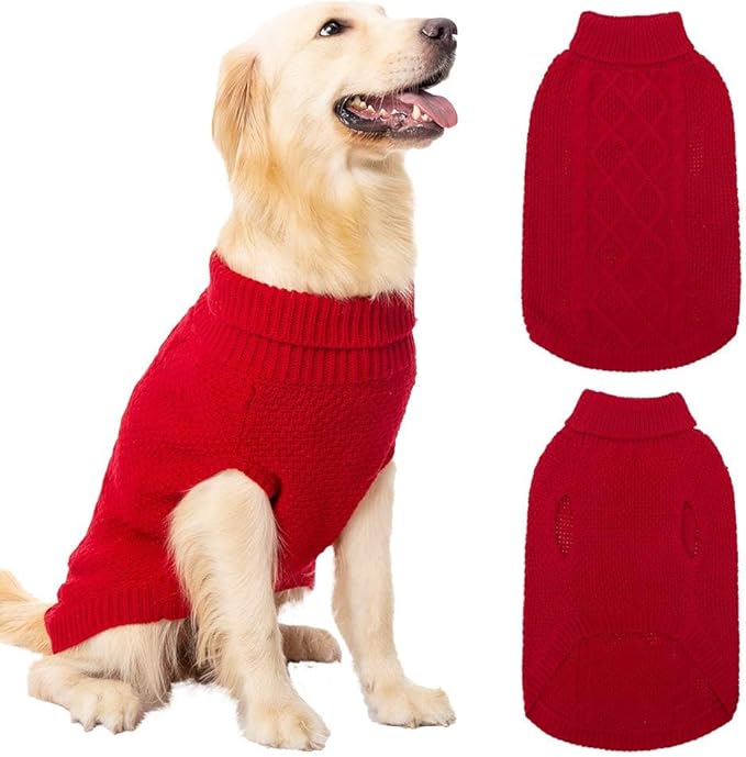 Mihachi Turtleneck Dog Sweater - Winter Coat Apparel Classic Cable Knit Clothes with Leash Hole for Cold Weather, Ideal Gift for Pet in New Year