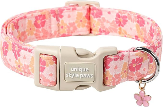 Unique style paws Dog Collar Plastic Buckle with Pendant Pink Spring Flower Puppy Collars for Small Medium Large Boys Girls Dogs
