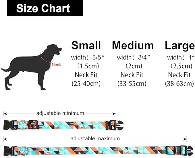 Adjustable Dog Collar with Patterns, Ultra Comfy Soft Nylon Breathable Pet Collar for Small Medium Large Dogs (M, Geometry)