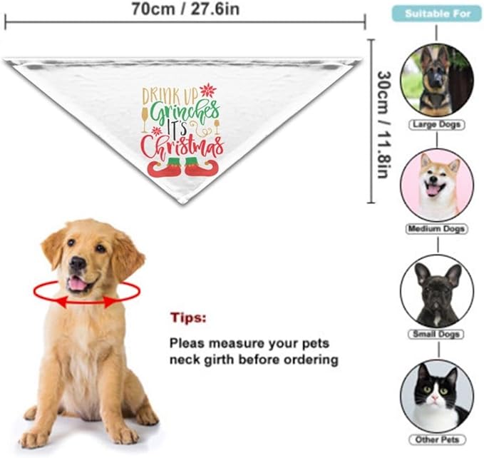 Drink Up Grinches Christmas Dog Bandana Scarf Triangle Bibs Pet Accessories Cat Kerchief