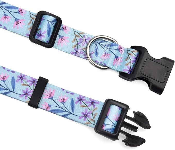 Dog Collar with Bohemia Floral Tribal Geometric Patterns - Soft Ethnic Style Collar Adjustable for Small Medium Large Dogs(Floral Purple,L)