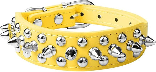 Spiked Dog Collar Soft Pu Leather Mushrooms Rivet Spike Studded Puppy Adjustable Pet Collars for Small Breeds (XS, Yellow)