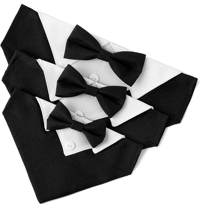 Tuxedo Dog Collar for Wedding Engagement and Birthday, Formal Dog Bandana Collar Costume with Bow Tie and Adjustable Buckle,Suitable for Small Medium Large Dog. (Black, L)