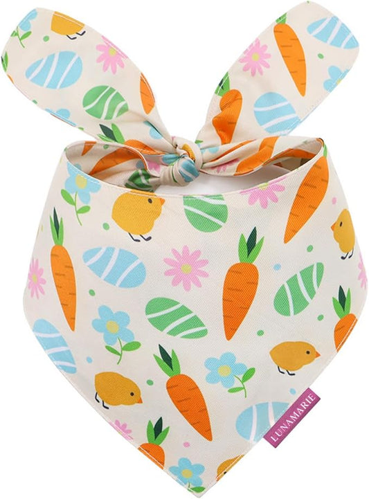 Luxury Pet Birthday Bandanas -Premium & Silky Poly Fabric | 100% Handmade | Custom Shape Dual Layered (Easter Garden, Small)