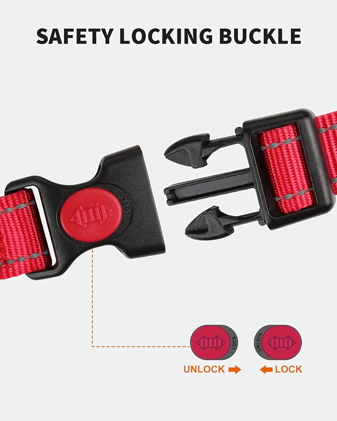 FunTags Reflective Martingale Collar for Dogs, Quick Release Buckle, 5FT Double Handle Dog Leash Padded, Dog Collar and Leash Set, Adjustable for Medium Dogs (Red, M)