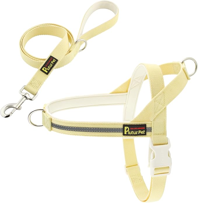 Plutus Pet Cotton Dog Harness and Leash Set, Reflective and Soft Padded, Quick Fit Vest Harness, for Small, Medium and Large Dogs, Light Yellow, XXS