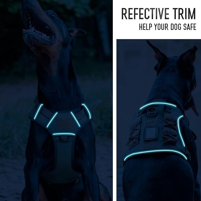 Tactical Dog Harness for Medium Large Dogs, Green Dog Harness with ID Card, Reflective Hiking Harness for Training Easy Control Dog Vest with Handle Green