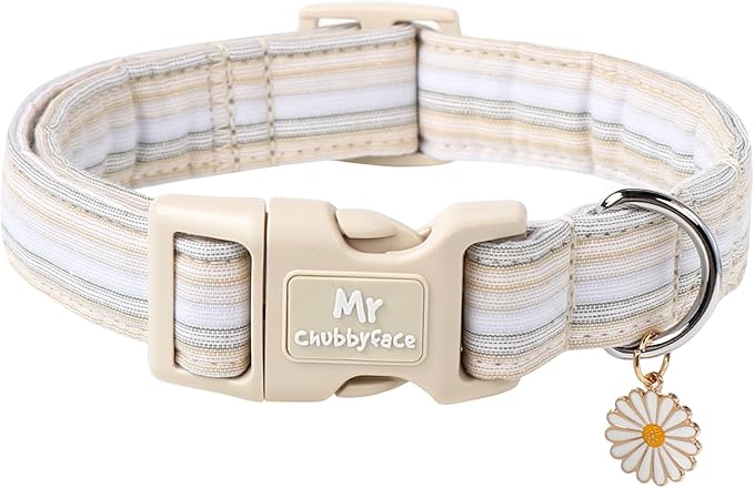 Cotton Dog Collar, Cute Brown Summer Puppy Collar with Plastic Buckle, Adjustable Soft Natural Fabric Pet Collar for Small Medium Large Dogs