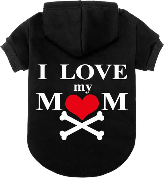 EXPAWLORER Dog Hoodie-Soft and Warm Dog Sweaters, Pet Clothes Autumn Winter Coat Sweatshirt with I Love My MOM Print for Puppy,Cat, Small Medium Large Dogs