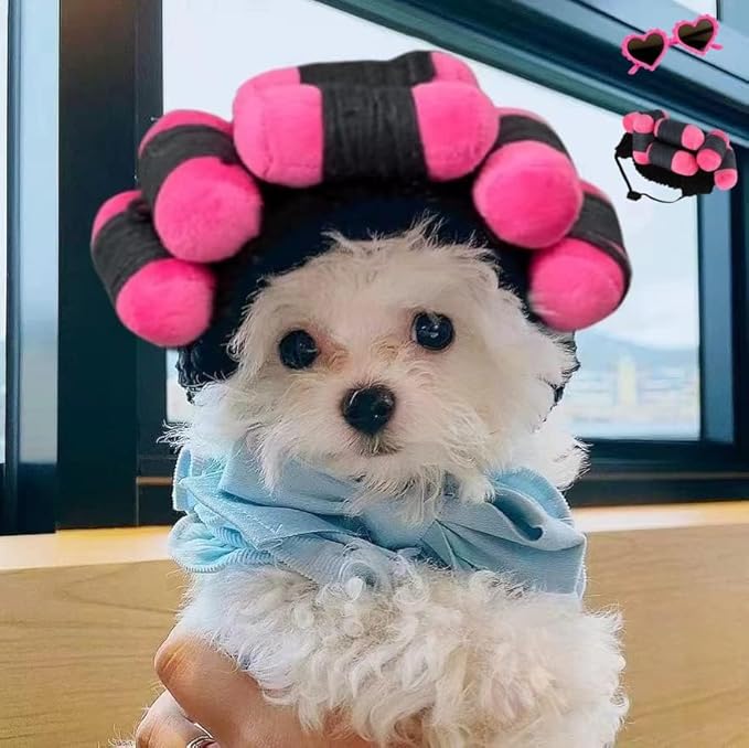 Funny Dog Curler Wig Costume & Glasses - Adjustable, Soft & Warm Pet Wig for Small, Medium & Large Dogs & Cats - Perfect for Halloween, Christmas & Parties (Fits Pet Head Circumference 6-27 Inch)