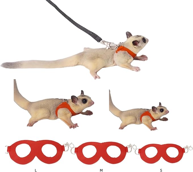 MANON ROSA Sugar Glider Harness & Leash Set - Escape-Proof 3-Piece Adjustable Vest for Squirrels Rats Mice Mouse & Small Animals - Hamster Gerbil Walking Gear, Pet Toy Accessories, Red