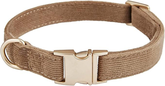 Soft Dog Collar with Metal Buckle Adjustable Durable Comfort Cotton Corduroy Collars for Large Medium Small Dogs Velvet Dog Collars, Coffee