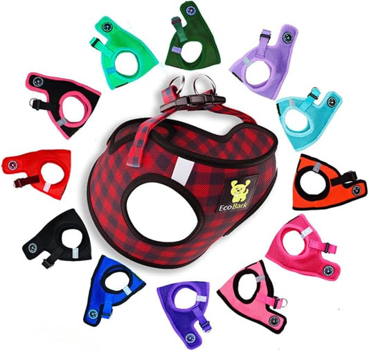 EcoBark Teacup Dog Harness - Step in Luxury Soft Reflective Halter - Ultra Padded Mesh - Comfortable & Secure Halter Vest