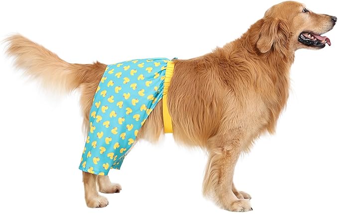 HDE Dog Swim Trunks Hawaiian Board Shorts Beach Pool Swimsuit for XS to XXL Dogs Teal Rubber Ducks - L