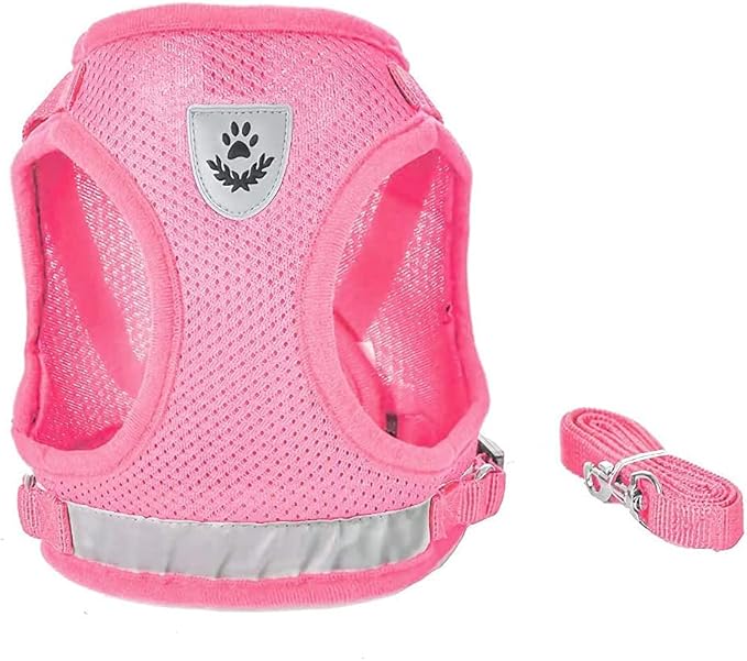 FEimaX Dog Harness and Leash Set for Walking, Soft Mesh Adjustable Easy Control Lightweight Cat Vest Harnesses with Reflective Strips, Escape Proof Small Dogs Cats Vests (Pink, Small)
