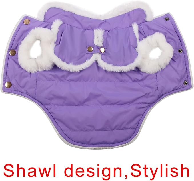 Shawl Design Fleece Lined Warm Dog Jacket for Winter Cold Weather,Soft Windproof Large Dog Coat,Purple XXL