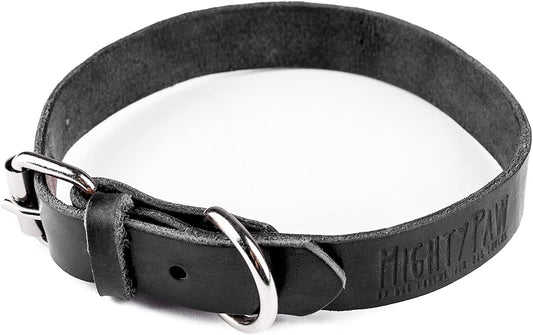 Mighty Paw Leather Dog Collar - Genuine Distressed Leather - Strong Metal Buckle - Ultimate Comfort - Modern Style for All Dogs Breeds - Comfort Puppy Collar - (XLarge - Black)