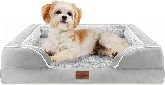 Comfort Expression Small Dog Beds Waterproof Orthopedic Foam Dog Sofa Beds for Small Dogs Comfy Pet Bed with Washable Removable Cover & Non-Slip Bottom(X-Small,Grey White)