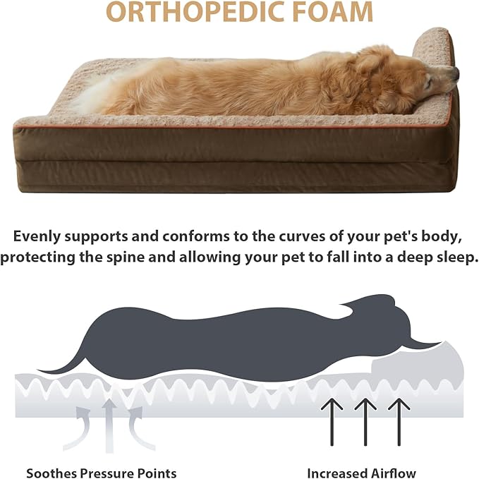 BFPETHOME Orthopedic Dog Bed for Extra Large Dogs-Big Waterproof Sofa Dog Bed with Removable Washable Cover, Large Pet Bed with Waterproof Lining and Nonskid Bottom,Pet Bed for Large Dogs, Grey
