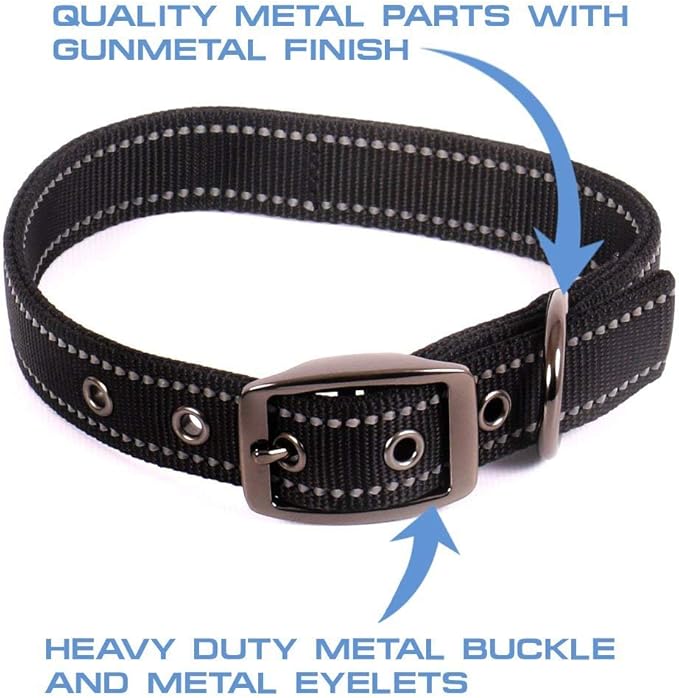 Max and Neo MAX Reflective Metal Buckle Dog Collar - We Donate a Collar to a Dog Rescue for Every Collar Sold (Large, Black)