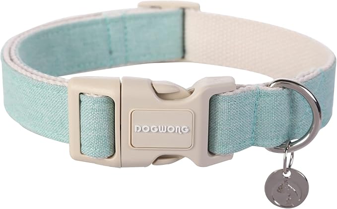 DOGWONG Cotton Hemp Dog Collar, Heavy-Duty Adjustable Soft Natural Fabric Pet Collar for Small to Large Dogs