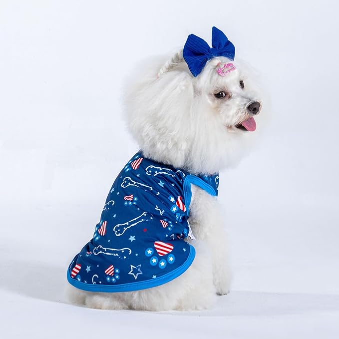 CuteBone 4th of July Dog Shirts 2-Pack Soft Pet Clothes Breathable Summer Vest for Small Puppy and Stretchy Cat Apparel 2BX17XS