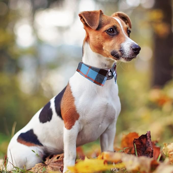 Faleela Cotton Plaid Shirt Style Dog Collar Soft Cute,Boy Dog Collar with Quick-Release Buckle,Adjustable Bow Tie Collar for Small Medium Large Dogs