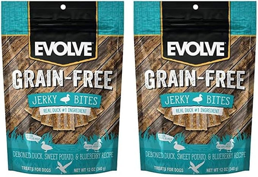 Evolve Grain Free Duck, Pea and Blueberry Jerky Bites Dog Treats (Pack of 2)