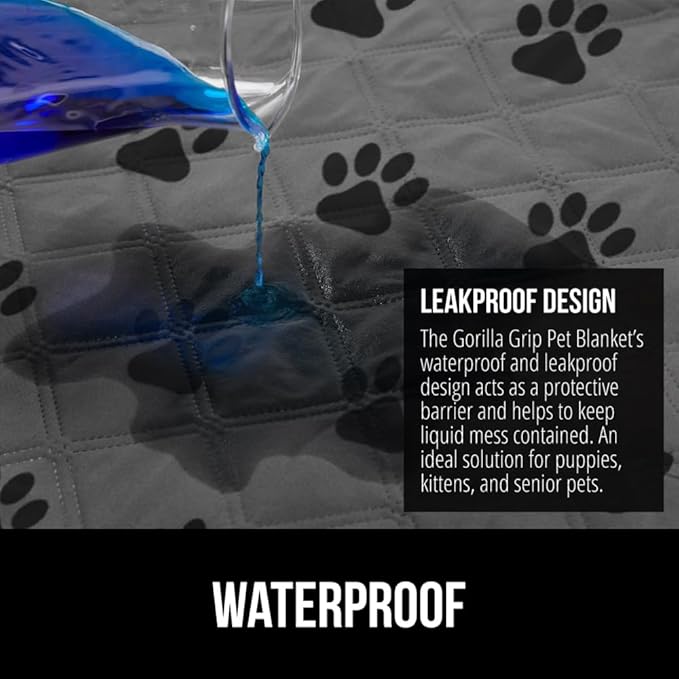GORILLA GRIP Waterproof Dog Bed Cover 68x82, Pet Blanket for Furniture, Sofa, Couch, Crate, Car, Sofa Throw Essential for Cats and Dogs, Tear and Slip Resistant Leakproof Cushion Cover, Gray Black Paw