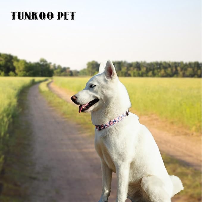 Tunkoo American Flag Dog Collar, Cute Adjustable Heart Collar for Boy and Girl Dogs Strong Plastic Buckle - for Small Medium Large Pets, S
