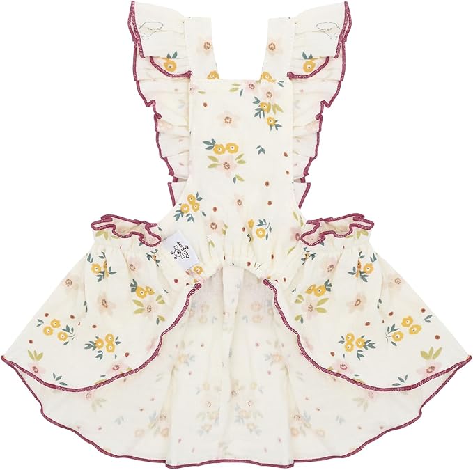 CuteBone Cotton Dog Dress Flowers with Leash Ring & Sleeve Ruffles, Soft & Breathable, Stylish Pet Clothes Outfit for Small Dogs, Comfortable & Easy to Wear CFX03S