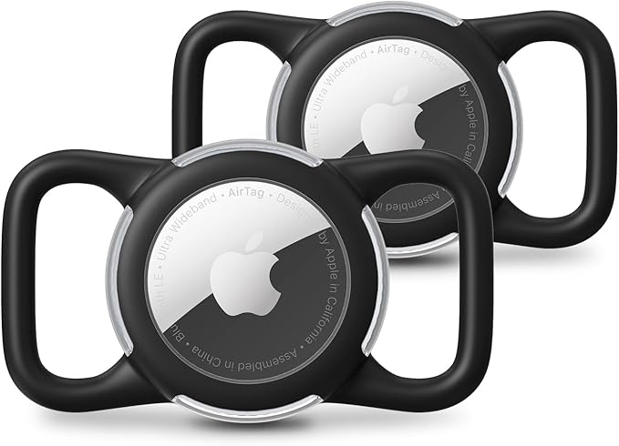 Waterproof Air tag Holder for Dog Collar, Silicone & ABS Air tag Holder for Dog & Cat Collars, Ultra-Durable, Lightweight and Protective Air tag Case (Black & Black, Regular)