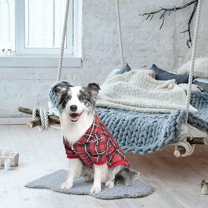 EXPAWLORER Plaid Dog Hoodie - British Style Warm Dog Sweater Shirt with Leash Hole,Pitbull Clothes Outfits,Winter Coat Apparel for All Breeds Puppy Girl Boy-Cat Apparel