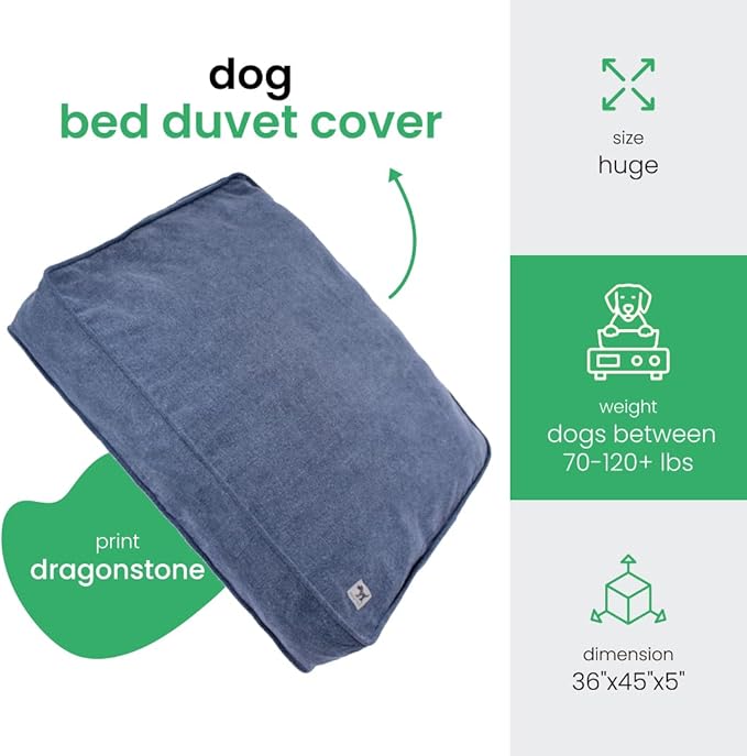Molly Mutt Dragonstone Dog Bed Duvet Cover, GOTS-Certified 100% Cotton Canvas Cover for Dog, Puppy, or Cat Bed, Durable, Washable, and Free of Harmful Chemicals, Huge, 36"x45"x5", Blue