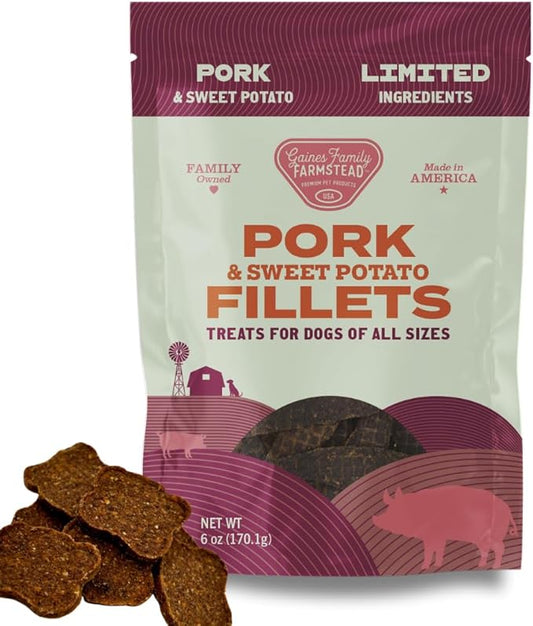 Gaines Family Farmstead Sweet Potato & Pork Dog Treats – Tastes Like Bacon, Natural, Grain-Free, High Protein, Limited Ingredient, Healthy Chews and Training Treats for Dogs, Made in USA, 6 oz