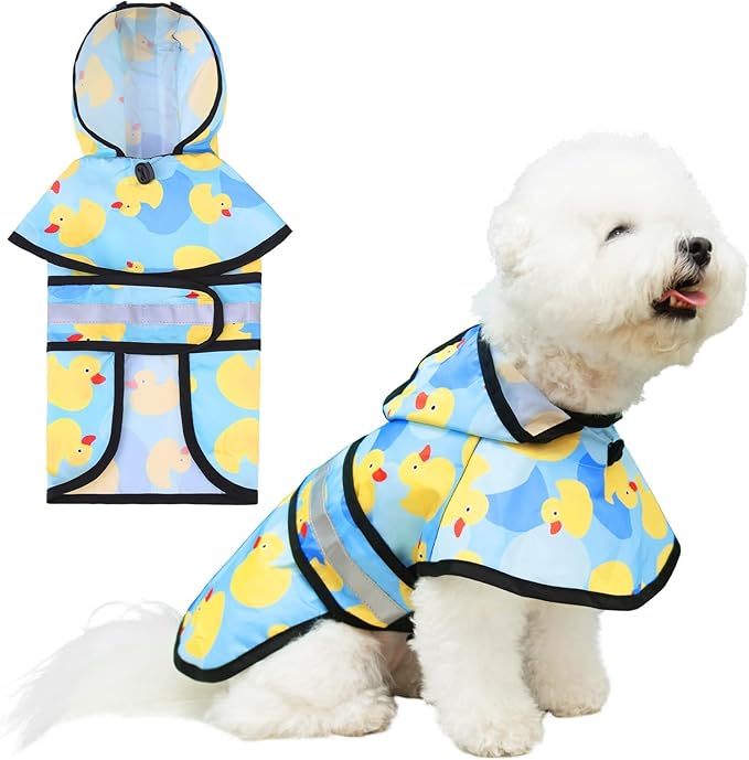 KOOLTAIL Dog Raincoat Hooded Slicker Poncho with Leash Hole, Raincoat for Small Medium Dogs, Waterproof Doggie Rain Jacket with Reflective Strip, Adjustable Breathable Puppy Rainwear-Yellow Duck