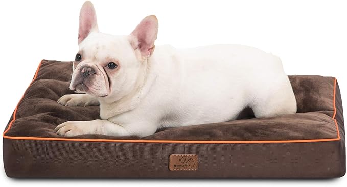 Bedsure Waterproof Dog Bed for Medium Dogs - 4 Inch Thicken Up to 45lbs Pet Mat Pillows with Removable Washable Cover, Brown