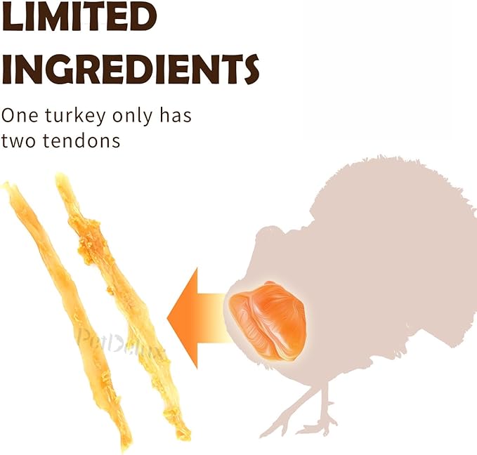 Turkey Tendons for Dogs, 100% Turkey and US Sourced Raw Material, Hypoallergenic, All Natural Human Grade Puppy Chew, Rawhide Alternative Dog Treats, 1 Unit/Pack Strip (Large)